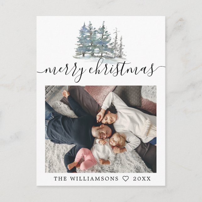 Julfoto för gräs träd, vattenfärg helg vykort (Framsida)