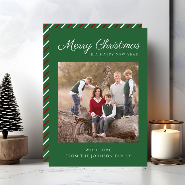 Julfoto för Grönt av elegant Julkort (Elegant Green Script Christmas Photo Holiday Card)