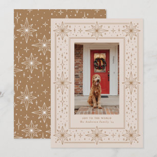 Julfoto för Guld & Beige med geometrisk stjärna gr Julkort