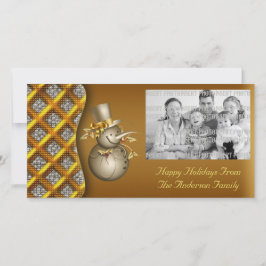 Julfoto för Guld-Snögubbar Julkort