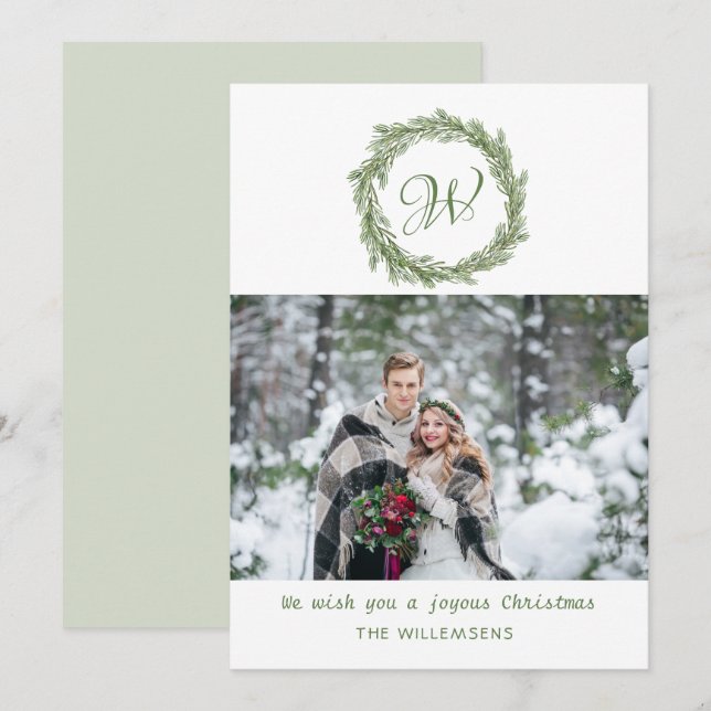 Julfoto för krans i Monogram Gräs Julkort (Fram/baksida)