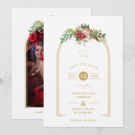 Julfoto för Luxury Finare Initialer Arch Blommigt Spara Datumet