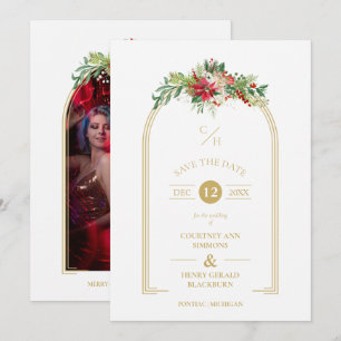 Julfoto för Luxury Finare Initialer Arch Blommigt Spara Datumet