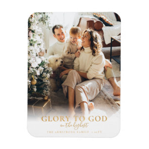 Julfoto för Modern Guld Script Religiösa Magnet