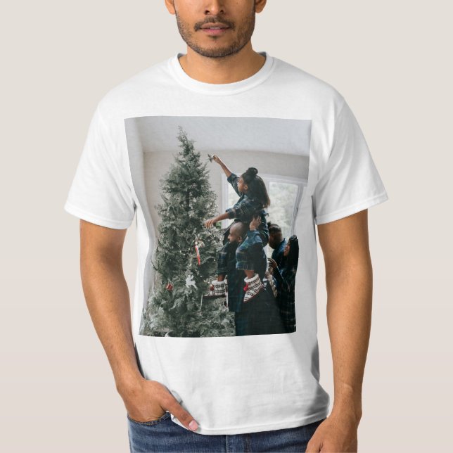 Julfoto för personlig två sidor i familjen t shirt (Framsida)