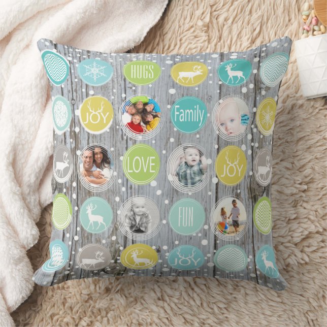 Julfoto för Rustic Wood Personlig Kudde (Filt)