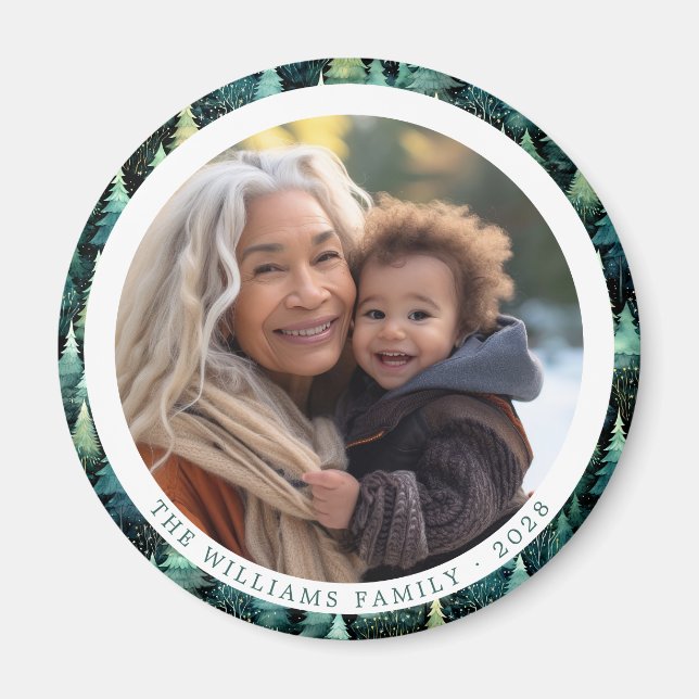 Julfoto för Rustic Woodland-familjen Magnet (Framsidan)