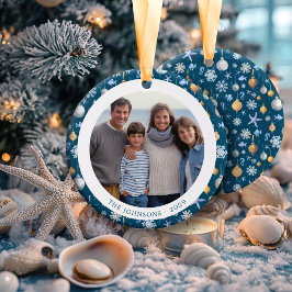 Julfoto för snöflingor och nautisk familj julgransprydnad keramik