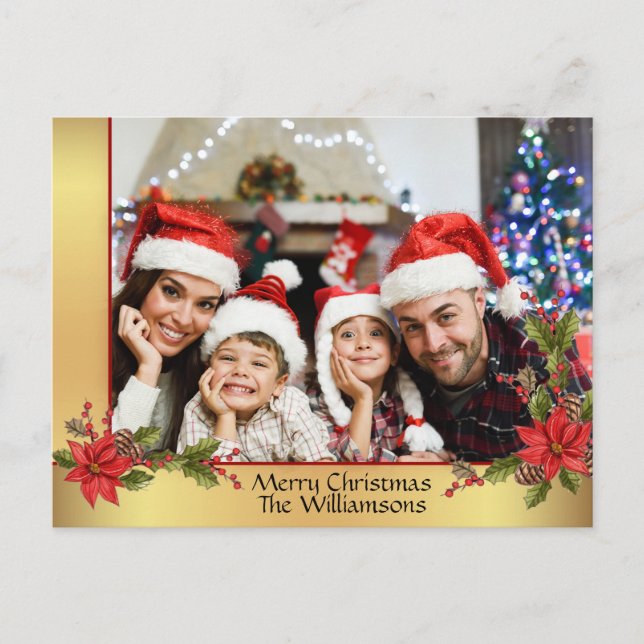 Julfoto för vattenfärg Mistletoe Guld Ram Helg Vykort (Framsida)