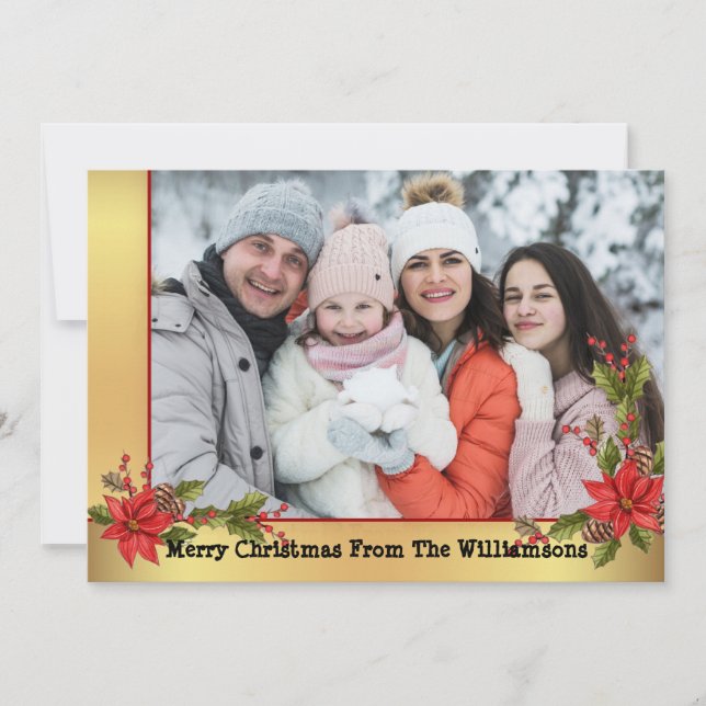 Julfoto för vattenfärg Mistletoe Guld Ram Julkort (Framsida)