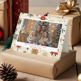 Julfoto för vintage Guld Snöflingor viks Helgkort