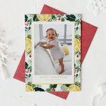 Julfoto för Winter Citrus och Greenery Mönster<br><div class="desc">God Jul! Viktiga hälsningar till din familj och vänner i ge med anpassadets julkort för fotboll. Den har vattenfärg,  botaniskt mönster från citrusfrukter,  citronskivor,  grönenergi och holly. Anpassa det här färgkortet genom att lägga till egna detaljer. Det här julkortet finns i en mängd olika kardstockar.</div>