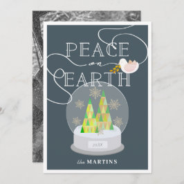 Julfoto från julgran Snö Globe Navy Inbjudningar