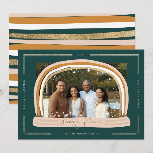 Julfoto från Lycklig Modern Snö - Globe i Ställe Julkort (Fram/baksida)