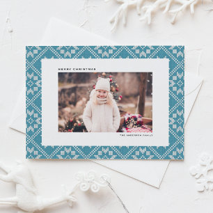 Julfoto från Winter Blue Fair Isle Sticka Mönster Julkort