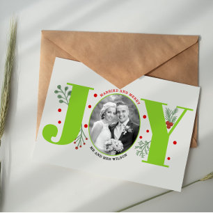 Julfoto, gift och grönt, grönt vykort