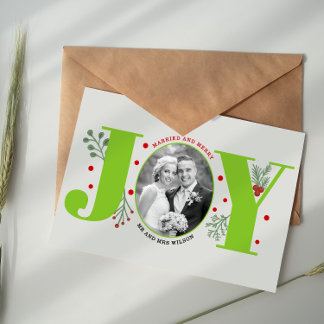 Julfoto, gift och grönt, grönt vykort