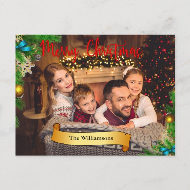 Julfoto gräs Bough Ram Guld Helg Vykort (Framsida)