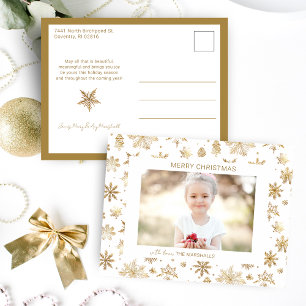 Julfoto Hand plockade Guld Snowflake Helg Vykort