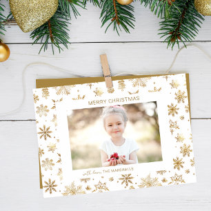 Julfoto Hand plockade Guld Snowflake Julkort