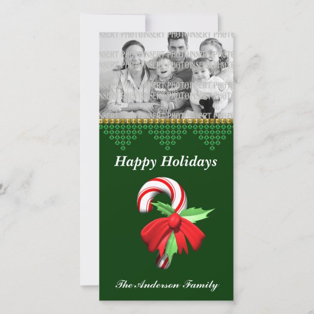 Julfoto i candy cane julkort (Framsida)