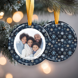 Julfoto i Modern Blue Snöflingor-familjen Julgransprydnad Keramik