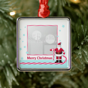 Julfoto i Santa, Candy cane och Stars Julgransprydnad Metall