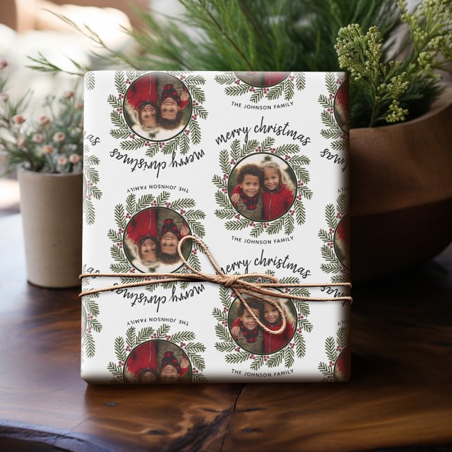 Julfoto - Kalligrafi - Whimsical Grenar Presentpapper (Personalized Photo Wrapping Paper)