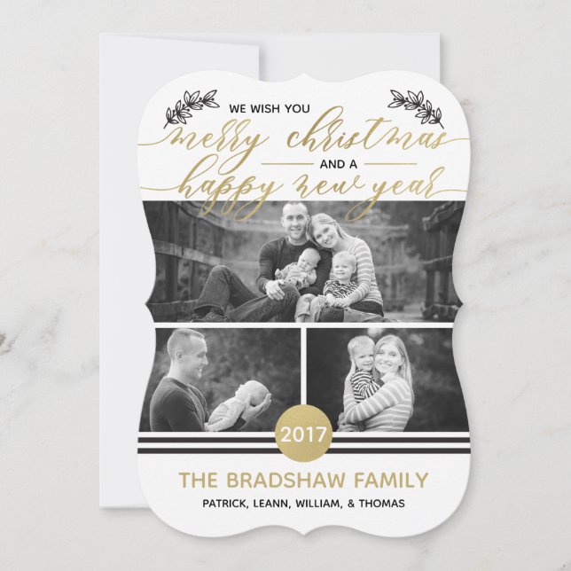 Julfoto-kort, faux guldfolie julkort (Framsida)