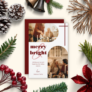 Julfoto med dubbla Ark-familjen - merry & Bright Julkort