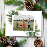 Julfoto med enkel Elegant Blommigt Julkort<br><div class="desc">Lägg bara till ditt foto för ett julkort i anpassningsbar den här julhelgen. Har elegant-typografi och blommigt av vattenfärg botaniskt grönt gräns.</div>