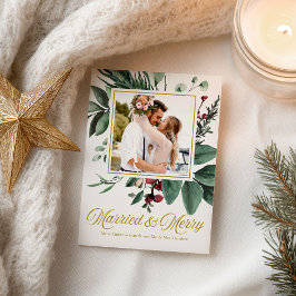 Julfoto med gift och god Helgdag Vykort