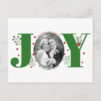 Julfoto med gift och merry grönt vykort