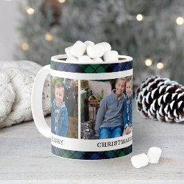 Julfoto med marin och Grönt Play Anpassningsbar Kaffemugg