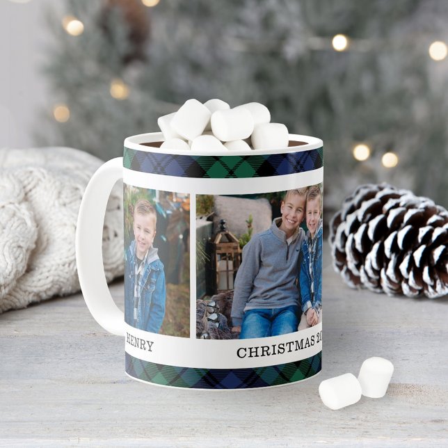 Julfoto med marin och Grönt Play Anpassningsbar Kaffemugg (Skapare uppladdad)
