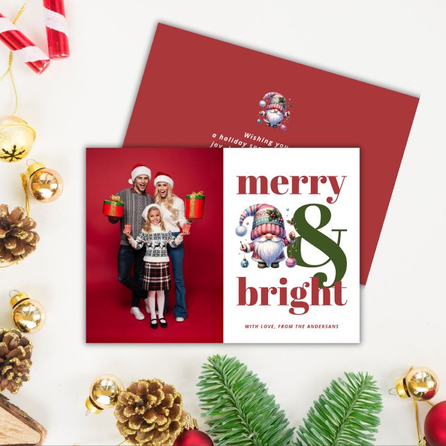 Julfoto med Merry & Bright Red Grönt Julkort (Merry & Bright Red Green Christmas Photo Holiday Card)