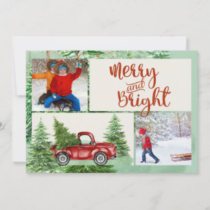 Julfoto med Merry och Bright Red Lastbil Julkort
