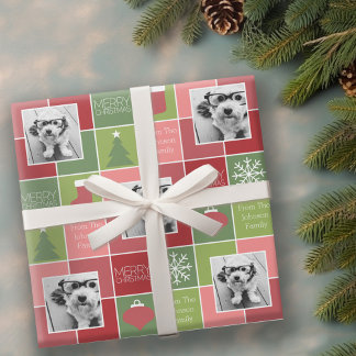 Julfoto med rött och Grönt med vismisk typ Presentpapper