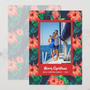 Julfoto med tropisk Blommigt Julkort