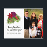Julfoto med vattenfärg, Blommigt Helg Vykort<br><div class="desc">Hand målad grönt och anpassade för fotografiskt vykort med röd blommigt i julfotformat.</div>