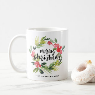 Julfoto med vattenfärg Gräs och brödsäck med bröds Kaffemugg