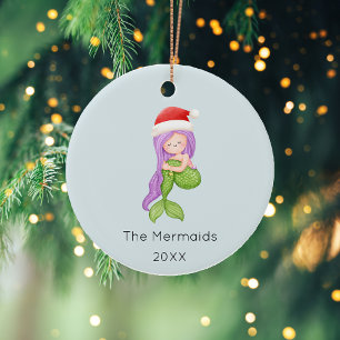 Julfoto med vattenfärg, Sjöjungfru Julgransprydnad Keramik