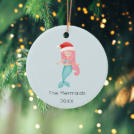 Julfoto med vattenfärg, Sjöjungfru Julgransprydnad Keramik