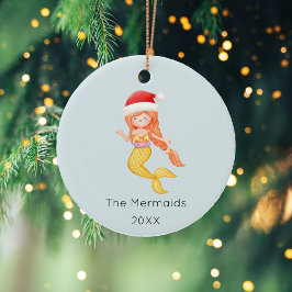 Julfoto med vattenfärg, Sjöjungfru Julgransprydnad Keramik