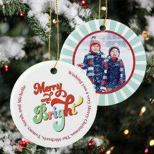 Julfoto Merry och Bright-Anpassningsbar Julgransprydnad Keramik
