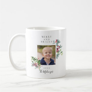 Julfoto Merry och Bright Helgdag Kaffemugg