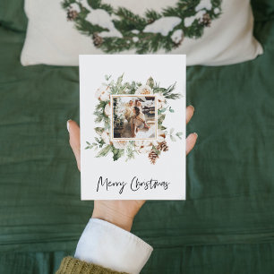 Julfoto och Blommigt Ram GOD JUL