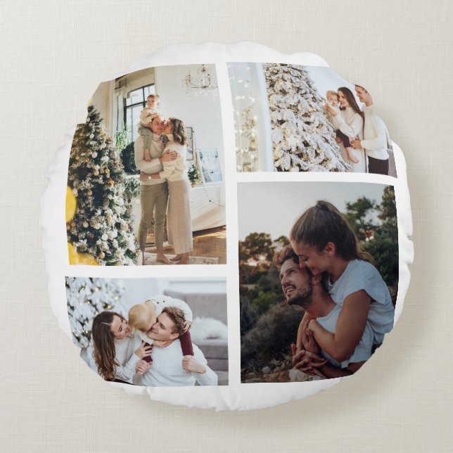 Julfoto Ornament, Photo Collage jul Rund Kudde (Framsidan)
