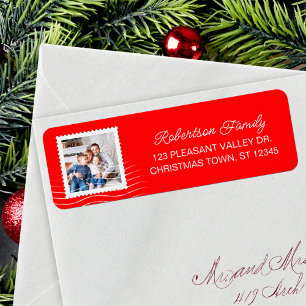 Julfoto Postage Frimärke Red Returadress Etikett