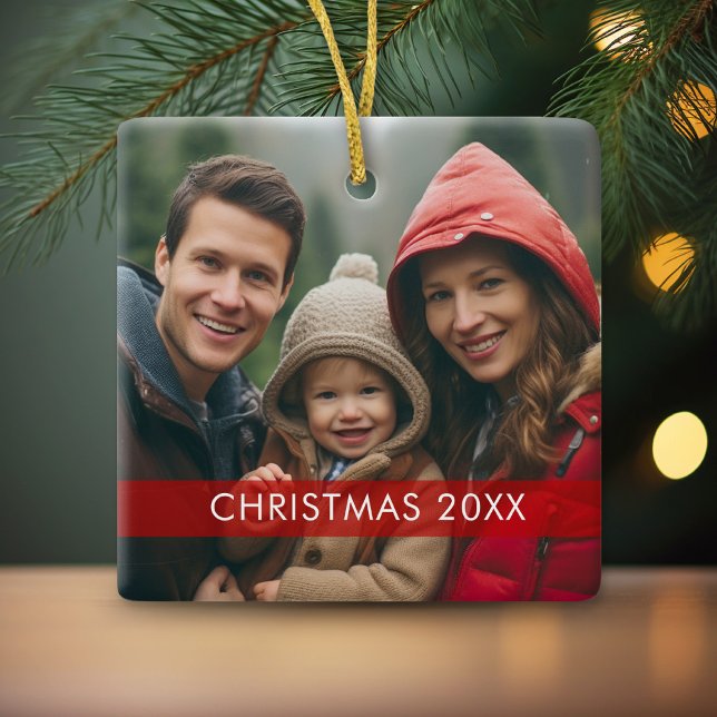 Julfoto Ram - Modern Julgransprydnad Keramik (Personalized photo ornament)